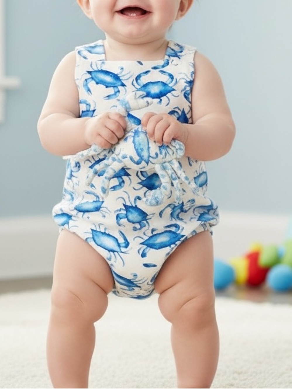 Southern Slumber bamboo viscose Blue Crab onesie pajamas